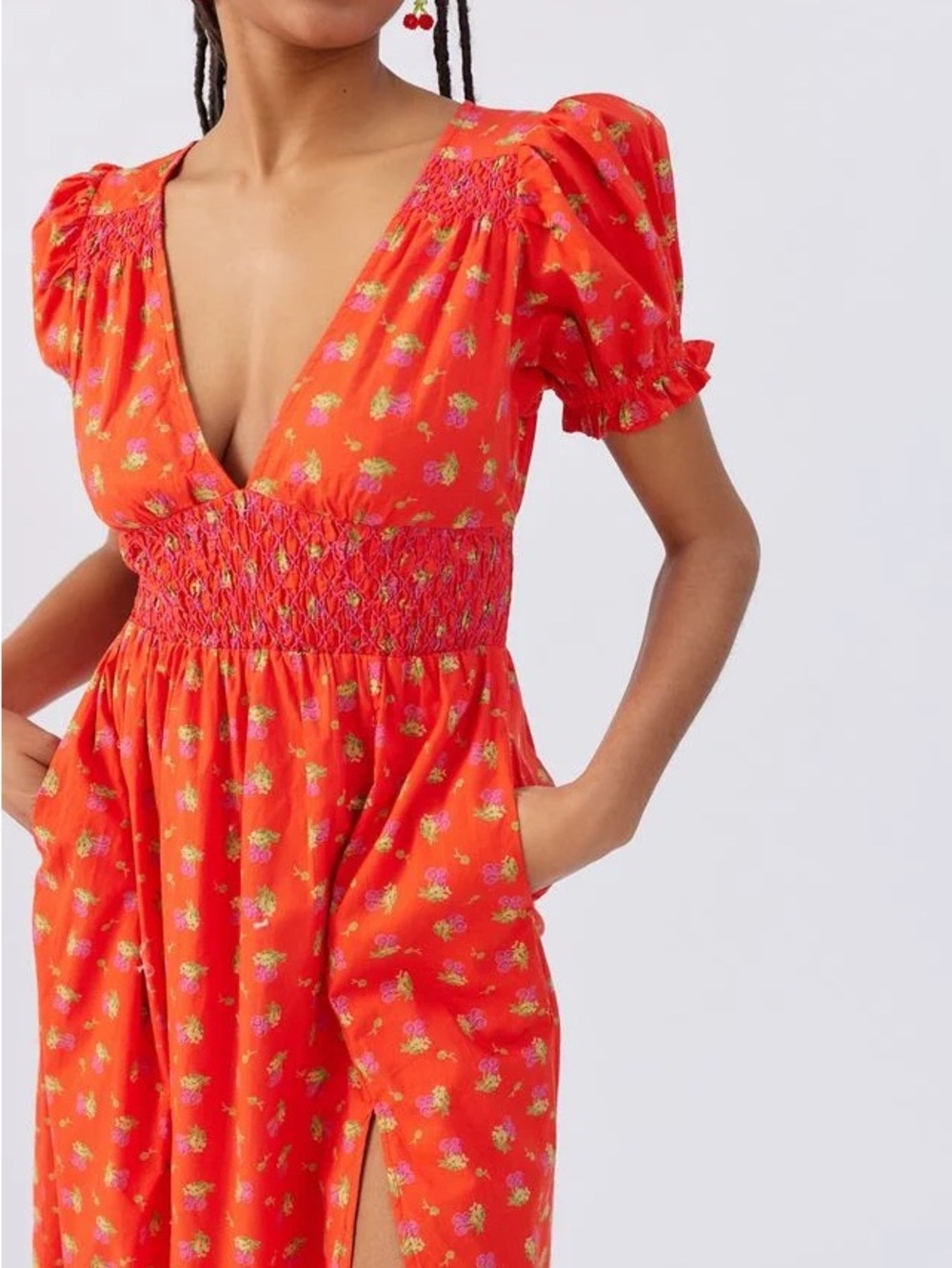 Urban Outfitters Liliana Side Slit Midi Dress Red Floral Print Size M - Picture 2 of 7
